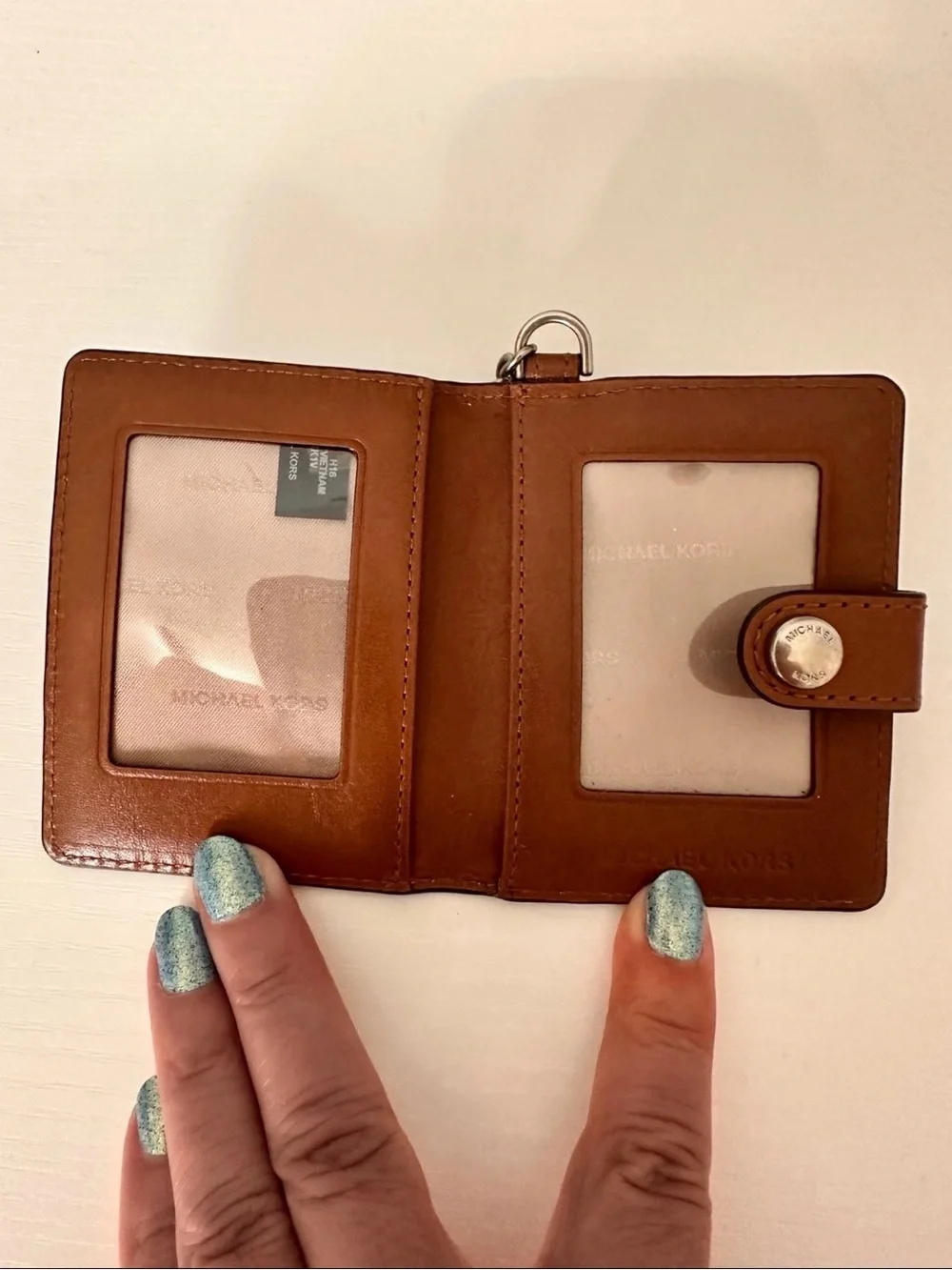Michael Kors Tan Brown MK Monogram Key Card Holder with Keyring